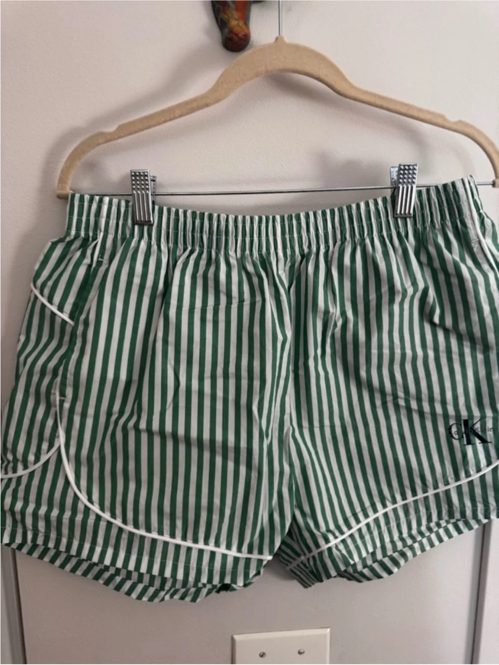 Calvin Klein Jeans Green Stripe Poplin Track Shorts | CK Logo | M - Picture 5 of 7